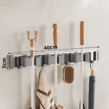 Adjustable Hook Space-Saving Mop Broom Holder, Wall-Mounted Storage Rack For Bathroom Kitchen Garden Garage, Tool Equipment Storage Solution With Shelf - Multicolor - View 16