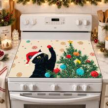 1pc Christmas Black Cat Pattern Diatomaceous Earth Absorbent Mat, Kitchen Countertop Drying Mat, Coffee Machine Mat, Pour-Over Coffee Pot Mat, Dish Drying Mat, Non-Slip Heat-Resistant Kitchen Mat, Dining Table Mat, Breakfast Mat, Washing Machine Mat, Home Kitchen Dining Table Coffee Shop Bar Decor Mat, Holiday Party Housewarming Gift - Multicolor - View 3