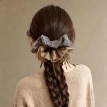 1pc Large Scrunchie Hair Tie, Vintage Bow Knot Bun Hair Rope, 2026 New Ponytail Hair Band For Autumn/Winter - Multicolor - View 6