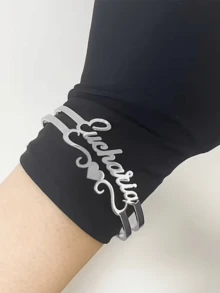 客製化扣環姓名手鍊，不鏽鋼 18K 金鍍層防水手鍊，夏季龐克愛心浪漫個性化禮物 - 雙層愛心手鐲 - 查看 10