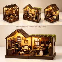 DIY 3-In-1 Detachable Miniature House 3D Wooden Architecture Model Assembly Kit, Creative Handmade Art For Collection And Home Decor, Perfect Birthday, Christmas And Holiday Gift Surprise For Friends And Family - Multicolor - View 1