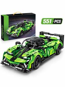 carro armable,bloques de construcción,juguetes para niño,auto de bloques,auto deportivoCarro Deportivo de Bloques de Construcción 1:18, 551 Piezas, Auto Armable con Función Pull Back de Retroceso, Modelo de Carreras para Armar, Juguete de Construcción Verde - Verde - Ver 10