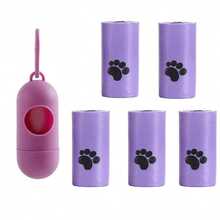 Thickened PE Plastic Purple & Black Paw Print Pattern Large Capacity One-Pull Tear-Off Leak-Proof Strong Durable Clean Hands Smooth Dispensing Multi-Roll Value Pack Cylindrical Roll Refill Pet Waste Bags For Dog Walking And Daily Cleaning - View 12