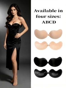 2pcs Seamless Invisible Lift Bra, Summer Women's Backless Strapless Bra, Seamless Self-Adhesive Silicone Nipple Covers, Suitable For Wedding Dress, Available In Nude And Black, With Adhesive Pads, Reusable, Suitable For All Seasons - Conventional - View 3