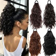 High Ponytail Wig With Water Wave Braided Twist, Cloud Perm Waterfall Half-Up Short Hair Fake Ponytail - Black - View 2
