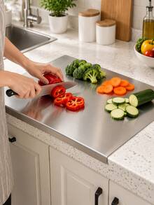 Stainless Steel Folded Edge Cutting Board, Double-Sided Kitchen Chopping Board, Suitable For Meat, Vegetables, Fruit, Dough, Food Preparation Countertop, Easy To Clean And Reusable Kitchen Cutting Mat, Home Cooking And Baking Kitchen Accessory - Multicolor - View 5