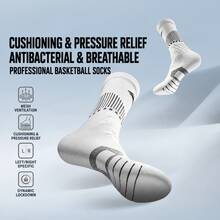 LI-NING Basketball Series Antibacterial Mid-Calf Socks Cushioned Shock Absorbing Socks For Training & Running AWLW037 - White - View 1