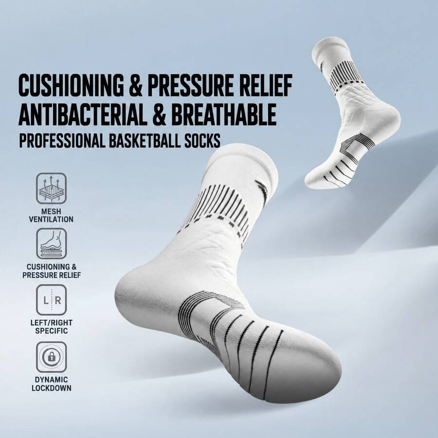 LI-NING Basketball Series Antibacterial Mid-Calf Socks Cushioned Shock Absorbing Socks For Training & Running AWLW037 - White - View 1