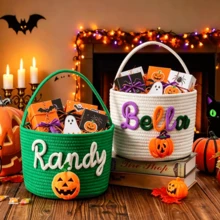 Personalized Halloween Gift Basket, Storage Basket, Trick Or Treat Gift Basket, Handheld Basket, Halloween Gift Basket - Multicolor - View 2