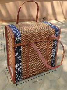 Handmade Bamboo Woven Basket, Handwoven Bamboo Storage Basket, Outdoor Picnic Basket, Durable Large Capacity, Suitable For Picnic, Camping, Snack And Fruit Storage, Yard Storage, Outdoor Storage, Home Storage And Decorative Display - One Size - View 4