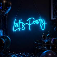 1-Piece Let's Party LED Neon Sign With USB Power Cable, Clear PS Backboard And Silicone Light Strip, Ice Blue Cursive Letter Design With Bright Glow For Birthday Party, Wedding Reception, Bachelorette Party, Home Bar And Event Backdrop - Multi-color light - View 1