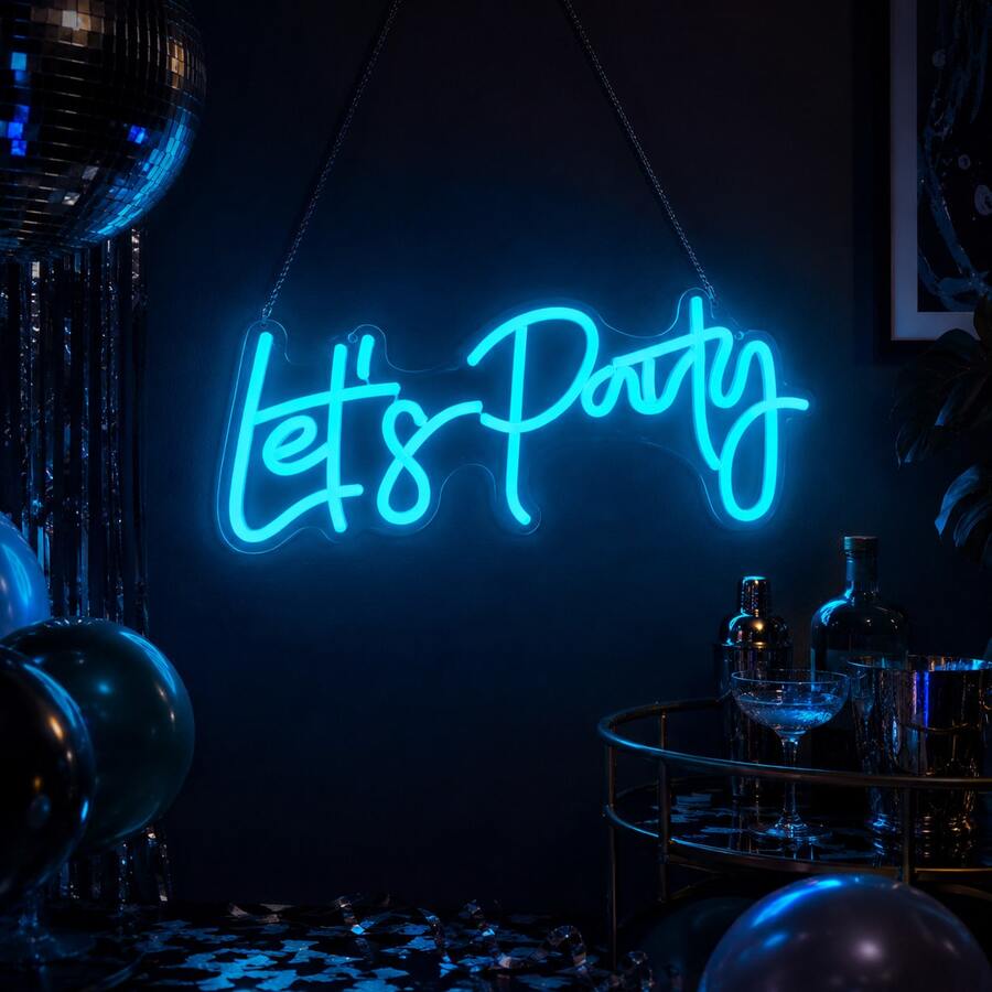 1-Piece Let's Party LED Neon Sign With USB Power Cable, Clear PS Backboard And Silicone Light Strip, Ice Blue Cursive Letter Design With Bright Glow For Birthday Party, Wedding Reception, Bachelorette Party, Home Bar And Event Backdrop - Multi-color light - View 1