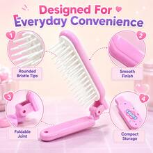 MONKIDS 2pcs/Set Foldable Portable Hair Comb, Cute Girl Style Cartoon Print Detangling Comb, Mini Plastic Comb For Easy Untangling Of Knotted Hair, Suitable For Daily Home Use And Travel - Pink - View 6