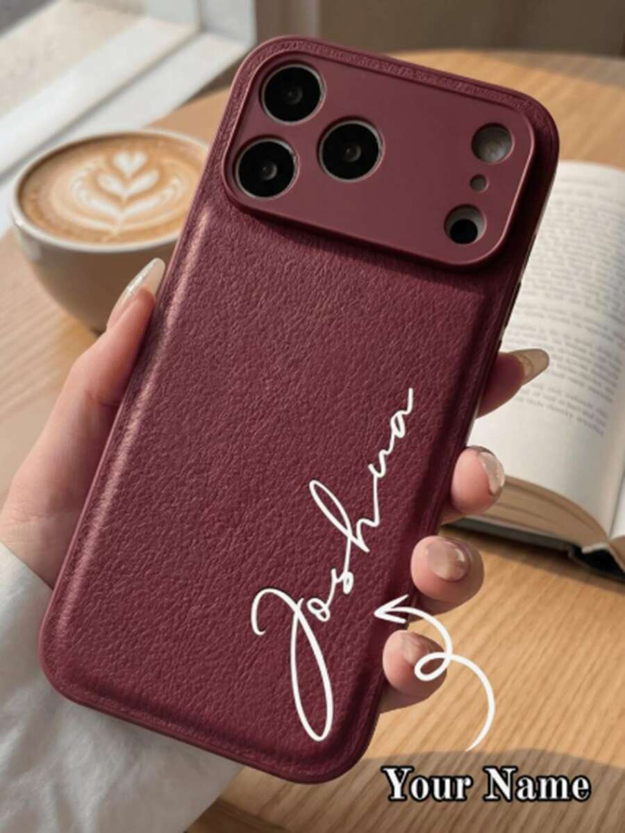 個性化字母圖案人造皮革手機殼,適用於 iPhone 18 17 16 15 14 13 Pro Max 系列,奢華鱷魚紋理,防震防刮,完美貼合,適用於 iPhone 18 17 Pro Max,理想的聖誕禮物選擇 - 酒紅色 - 查看 1
