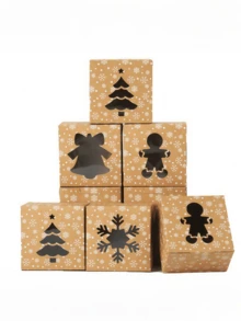 4pcs Festive Christmas Paper Boxes For Holiday Parties. Pack Apples, Cookies, Candies & Small Gifts. Works As Party Favors, Table Decor And Gift Packaging. Lightweight Paper, Easy Assembly For Christmas Events & Gifting. - View 8