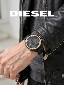 Jam Tangan Pria Diesel DZ7418 Bold Two‑Tone Large‑Case, Quartz Chronograph Multi‑TimeZone Dial Black‑Gold Metal Case Industrial‑Street Male Accessory - Hitam - View 5
