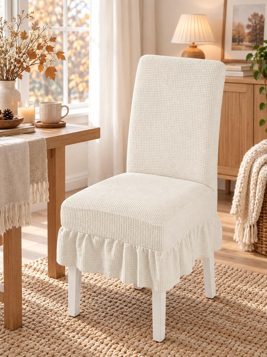 1/4/6pcs Solid Color Corn Velvet Elastic Chair Covers, Christmas Chair Covers, Modern Minimalist Elastic All-Season Universal Suitable For Living Room, Dining Room, Home Use - White - View 1