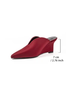 Women's Wedge Heel Pumps, Women's Burgundy Deep V-Cut Slip-On Pointed Toe Wedge Heel Pumps - Burgundy - View 7