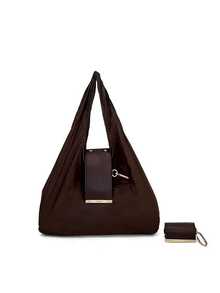 Túi tote đeo vai nylon nhẹ có móc khóa gấp gọn, túi mua sắm tái sử dụng dung tích lớn, phù hợp đi làm hàng ngày, đi siêu thị, du lịch, chạy việc ngoài trời và dùng thường ngày phong cách casual - Nhiều màu - Xem 13
