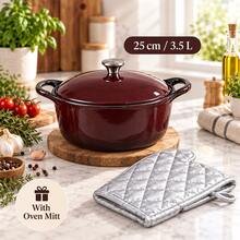 Round Enamel Cooking Pot 25cm 27cm, Casserole Pot With Lid For Home Kitchen, Dining Table, Braising, Boiling, Random Color - View 2