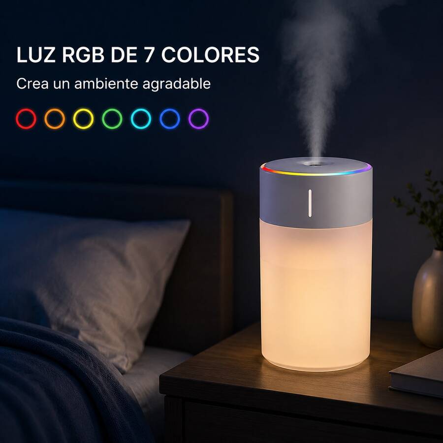 Unico Humidificador de aire de 260 ml, luz RGB con degradado de 7 colores, apagado automático, ideal para dormitorios, oficinas, plantas y hogares. Humidificador universal (blanco). - Blanco - Ver 1