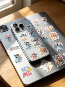 Disney 50張迪士尼史迪奇生日派對貼紙，防水PVC乙烯基貼紙，適用於筆記本電腦、水瓶、行李箱、剪貼簿和手機殼DIY裝飾 - 彩色 - 查看 6