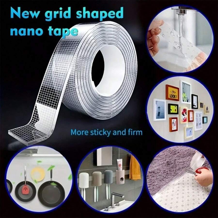 1 Roll/Industrial Grade Nano Double-Sided Tape/Removable Without Residue, PET Transparent Material/Suitable For Kitchen, Bathroom And Workspace, Strong Adhesion Without Damaging Surface, Multi-Scenario Application, Can Be Freely Cut. - Grid Nano Tape - View 1