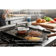 PRENSA DE HAMBÚRGUER SMASH BURGER EM AÇO INOXIDÁVEL PESADA REDONDA MODELADOR DE CARNE PARA CHAPA E GRELHA - Prata - Visão 3