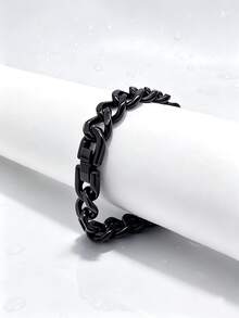1pc Casual Basic Minimalist Personalized Fashion Stainless Steel Vacuum Electroplated Black Miami Chain Bracelet Men's Daily Commute Accessory - Style 1 - View 4