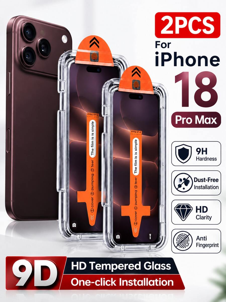 Pelindung Layar Kaca Tempered 9D Full Screen, Kompatibel dengan iPhone 18 Pro/18 Pro Max/17 Pro Max/17 Air/16 Pro Max/16E/15/14 Plus/13/12 Mini/11 Pro Max/X/XS Max, Aplikasi Film Penghilang Debu Otomatis, Definisi Tinggi dan Transparansi Tinggi, Anti Sidik Jari dan Anti Gores, 9H Tahan Ledakan yang Ditingkatkan, Pemasangan Cepat Bebas Gelembung, Perlindungan Tepi Cakupan Penuh, Pelindung Layar Ramah Casing Ponsel - Clear - View 1