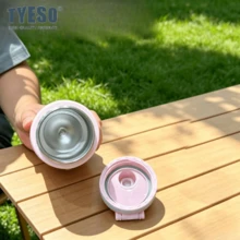 Tyeso 420ML Portable Vacuum Insulated Tumbler With Anti-Slip Silicone Sleeve, Leak-Proof, Outdoor Drinking Cup For Daily Use, With Coffee Sticker - Pink - View 7