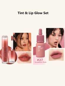 K-Beauty Peripera Ink Mood Glowy Tint + Ink Velvet Liquid Lipstick, Watery Gloss, Lip-Plumping, Long-Lasting, High Pigment, Korean Makeup Set - Tint & Lip Glow Set - View 1
