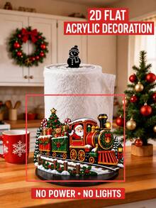 2D FLAT Christmas Decor Kitchen Paper Towel Holder (No Power Light) - Desktop Tabletop Roll Holder (Combines Display And Storage Function), Fun Train & Santa Claus Design, Suitable For Kitchen, Bathroom, Living Room And Dining Room, Decorative Ornament To Create Warm Christmas Atmosphere. (Paper Towels Not Included) - Multicolor - View 6