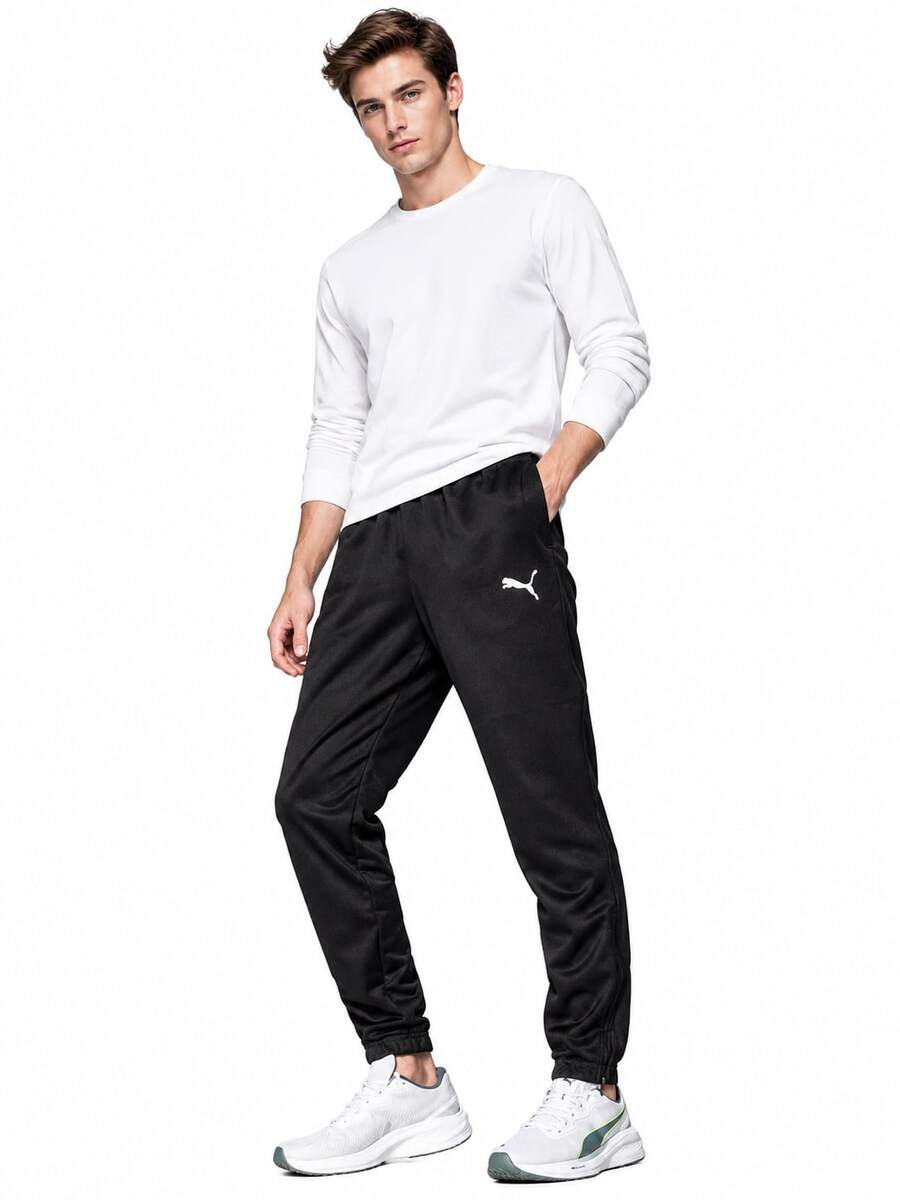 Puma 新款男士運動褲透氣快乾休閒褲健身跑步束腳褲 - 黑色 - 查看 1