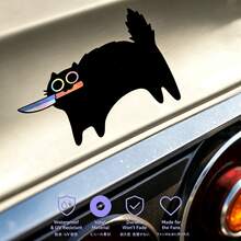 Cute Black Cat With Knife Car Sticker, Holographic Laser Cartoon Decal For Car Window, Laptop, Personalized Modification Sticker - A - View 4