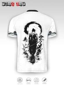 Japanese Men's Football Jersey & Samurai Sword Pattern Lightweight Soft & Match, Training, Casual Wear & Gift - White - View 3