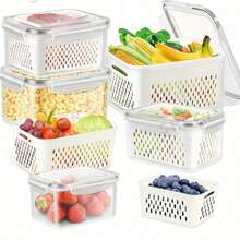 Large Capacity Fruit Storage Box With Removable Strainer Basket, Refrigerator Food Storage Container, Dishwasher , Extends Freshness Of Berries, Fruits And Vegetables - View 3