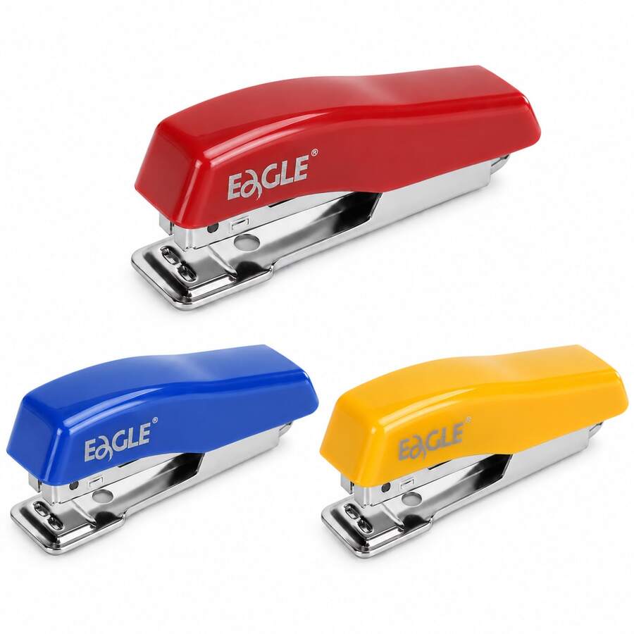 Eagle Mini Desktop Stapler With Built-In Automatic Staple Remover - Includes 1000pcs #10 Staples, Can Staple 8 Sheets Of Paper, Compact And Portable, Suitable For Home Office Use, Red/Yellow/Blue Three Colors Available