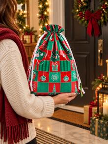 1pc Christmas Drawstring Gift Bag, Small/Medium/Large Assorted, Colorful Drawstring, Shiny Aluminum Foil Reusable Material, With Label, Suitable For Christmas Holiday Gift Packaging And Christmas Decoration - Multicolor - View 8