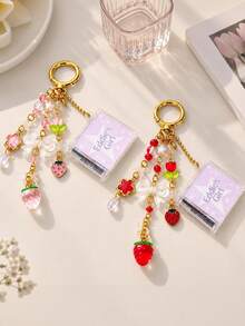 Cute Mini CD Case Keychain, Pink Strawberry Tulip Bow Bead Charms, Custom Photo Bag Pendant For Music Lovers - Multicolor - View 6