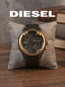 Jam Tangan Pria Diesel DZ7418 Bold Two‑Tone Large‑Case, Quartz Chronograph Multi‑TimeZone Dial Black‑Gold Metal Case Industrial‑Street Male Accessory - Hitam - View 8