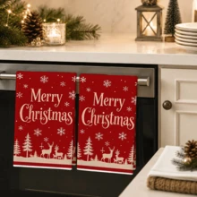 2pcs/Set Red Series Christmas Tree Snowflake Reindeer Kitchen Towels, Towel Set, Christmas Gift, Christmas Decoration, Super Absorbent Soft Cleaning Cloth, Cooking Baking Tea Towel, Hand Towel, Tea Towel, Dish Cloth, Cleaning Cloth, Gift For Mom, Kitchen Essential, Home Essential, Kitchen Decor, Living Room Decor - Red - View 5