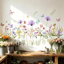 A Colorful Wall Sticker Featuring Plants, Flowers And Butterflies, Size 11.81 X 35.43 Inches, Suitable For Decorating Bedrooms And Living Rooms. It Is Self-Adhesive And Removable. - Multicolor - View 8
