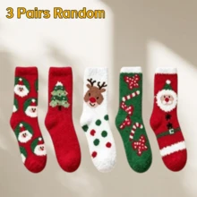 1/3/6 Pairs Women's Christmas Cartoon Mid-Calf Socks, Thickened Home Floor Socks For Autumn/Winter - Multicolor - View 6