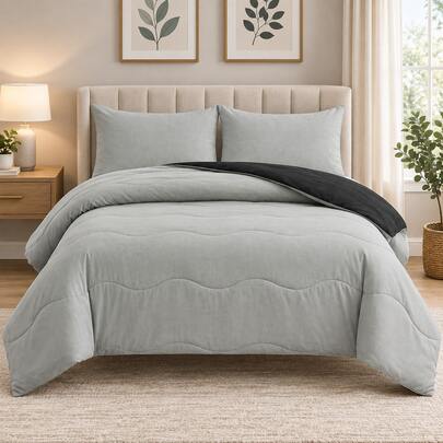 Aafan 3PCS 10.5 Tog Coverless Reversible Duvet Set With Pillowcases Soft Microfibre Quilt All In One Bedding Hypoallergenic Breathable Lightweight Easy Care Machine Washable Tumble Dry Single Double King Super King Bedroom Bed Set Home Essential UK