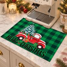 1pc Christmas Pickup Truck & Christmas Tree Pattern Diatomaceous Earth Absorbent Mat, Kitchen Countertop Drying Mat, Coffee Machine Mat, Pour Over Coffee Pot Mat, Dish Drainer Mat, Non-Slip Heat Resistant Kitchen Mat, Table Mat, Breakfast Mat, Washing Machine Mat, Home Kitchen Dining Table Coffee Shop Bar Decor Mat, Holiday Party Housewarming Gift - Multicolor - View 3