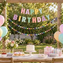 Pastel Letter Birthday Banner, Gold Shiny Edges, Happy Birthday Bunting Flags, Party Decor, Reusable, Party Background, Wall Decor For Various Celebrations - Multicolor - View 5