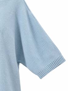 Women's Spring/Autumn Elegant Casual Cute Sexy Middle Eastern Style Solid Color Round Neck Bohemian Loose Soft Warm Knit Poncho Cape Pullover Sweater Top With Asymmetrical Hem And Side Slit - Baby Blue - View 5