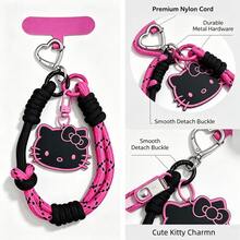 Hasbro 1PC Black And Pink Hello Kitty Phone Short Lanyard, Sanrio Hello Kitty Charm, Hand-Woven Adjustable Wrist Lanyard With Phone Spacer Keychain, Keychain Bag Hanger Anti-Lost Accessory For Car Enthusiasts - Multi-color - View 2