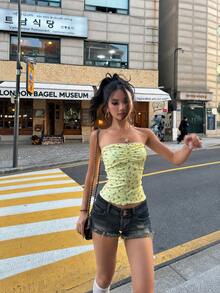 YEAE | Low Waist Distressed Denim Shorts - Elastic Comfortable Fashion Design - Dark Wash - View 5